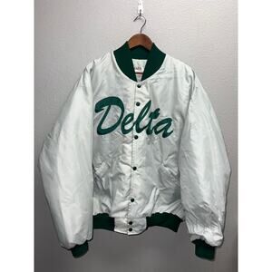 Vintage Delong Bomber Jacket DeLong USA Delta Gray Green Button Up VTG 2XL